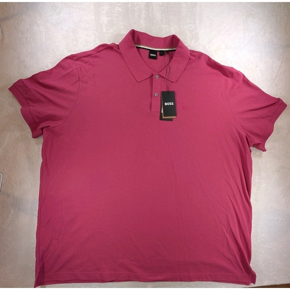 BOSS Black Label Pallas Big &Tall Polo Shirt Bright Pink Cotton Logo 4XL - Picture 2 of 14